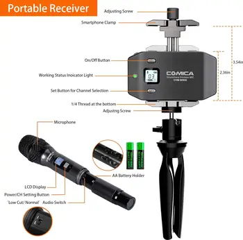 Comica CVM-WS50(H) Wireless Microphone System, 6 Channels Handheld Interview Microphone with Flexible Combination Grip for product image