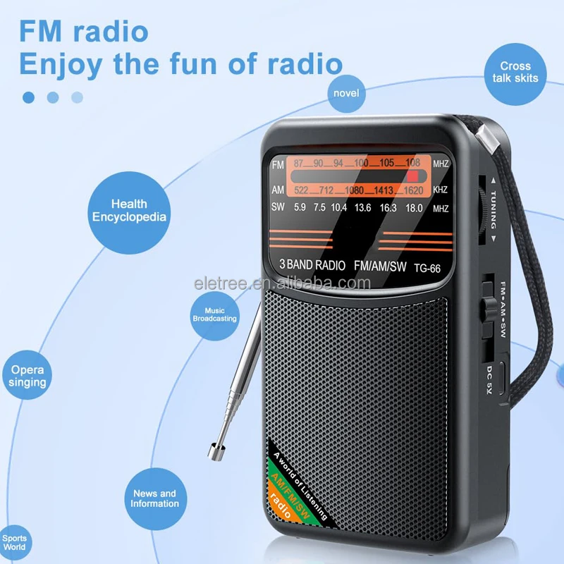 Joc Tg-77 ミニポケットDC充電式AM FM SWラジオ（イヤホンジャック付き