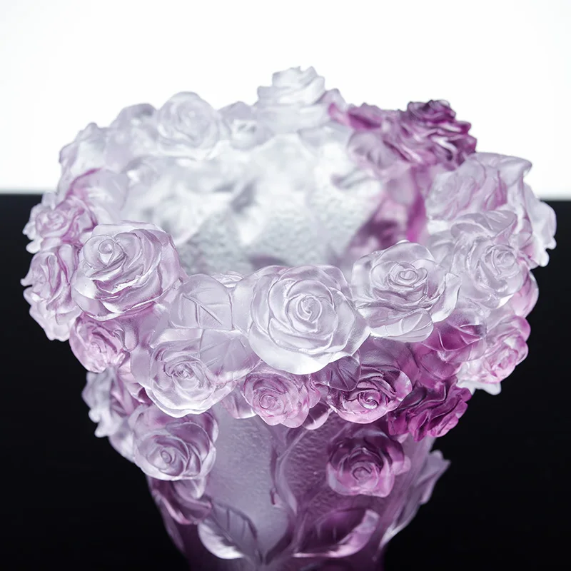 Small Bridge, designuri creative handmade, vas de lux din sticlă de cristal, cu flori reliefate de trandafir și camelia, veselă din liuli