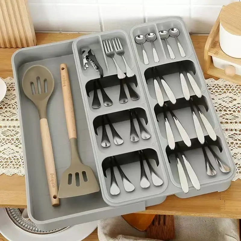 Hot Selling Kitchen Accessories Expandable Cutlery Drawer Storage Organizer Tray Plastic aperçu 10