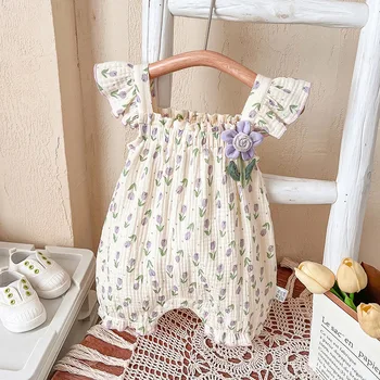 Onesie clothes for babies summer thin sleeveless cotton going out rompers newborn baby girl sleeveless jumpsuit