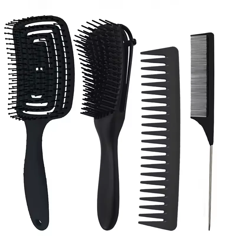 Ready To Ship 4 Pcs Detangling Comb Set Low Price Curly Hair Brush Massage Styling Detangling Comb