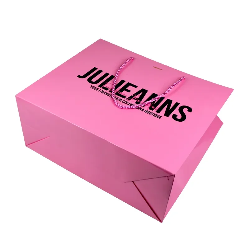 Custom Luxury Gift Pink Paper Bag With Ribbon manufacture