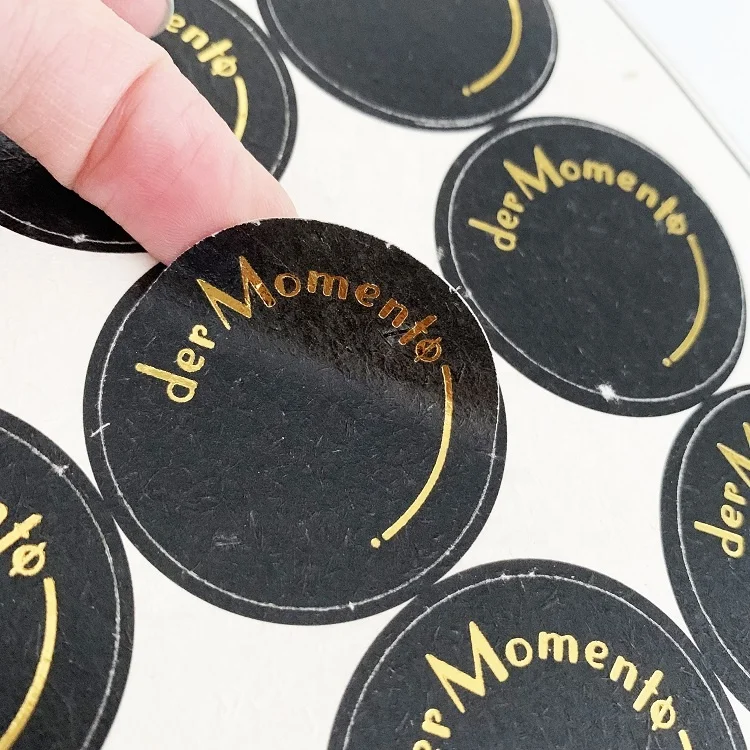Custom Printed Textured Linen Sticker Embossed Label Matte Circle Bump Beige Pure White Sealing Logo Brand