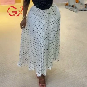 GX9361 Fashion Summer High Waist Unique Clothing Casual Ladies Long Elegant Wave Point Printed Maxi Women Skirt