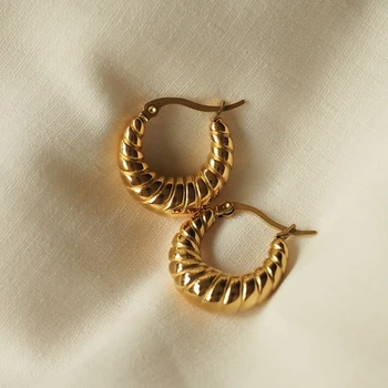 Wholesale Stainless Steel Twist Vintage Shrimp Earring Jewelry Tarnish Free Small Women Gold Hoop Earrings