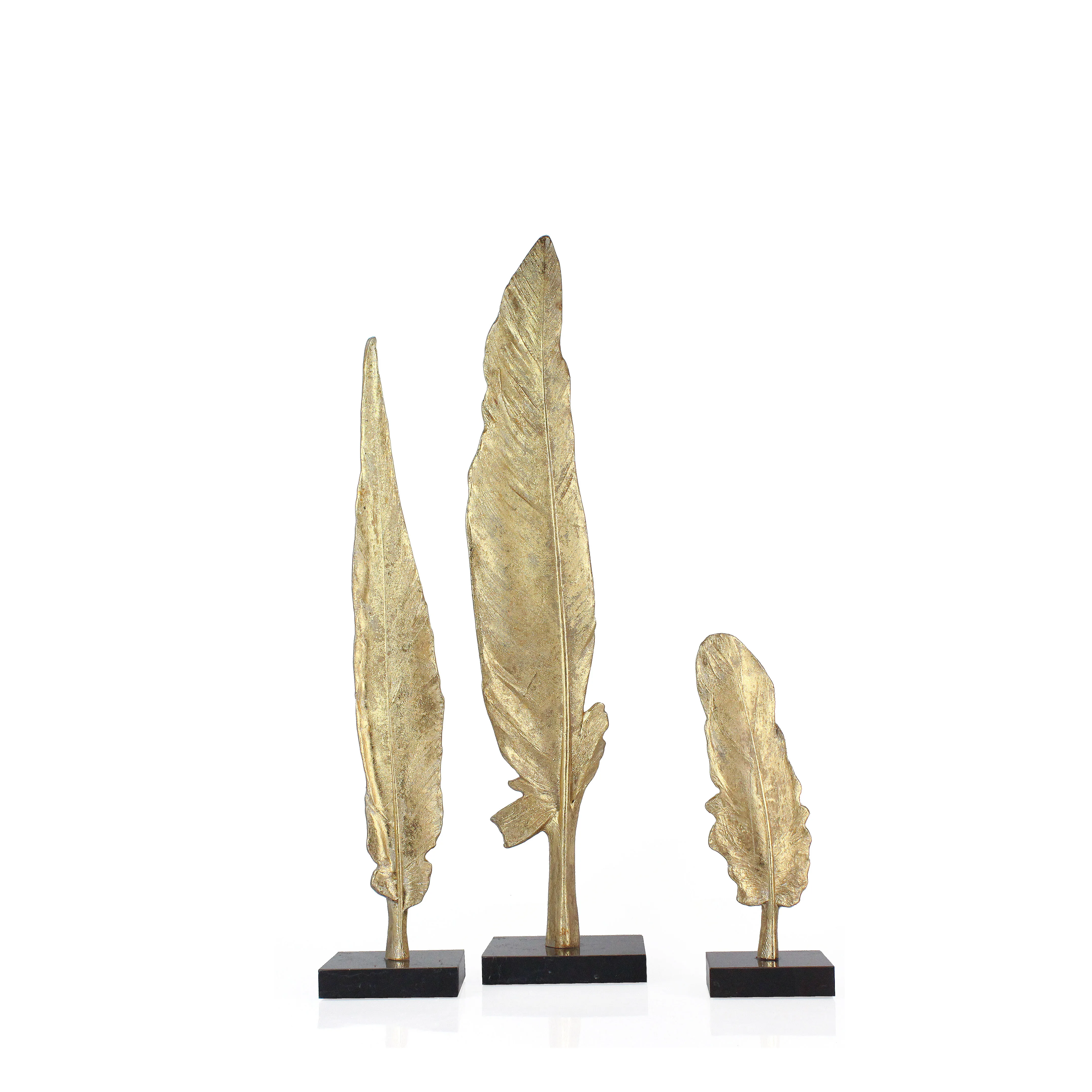 golden feather resin craft home decoration pieces with marble base