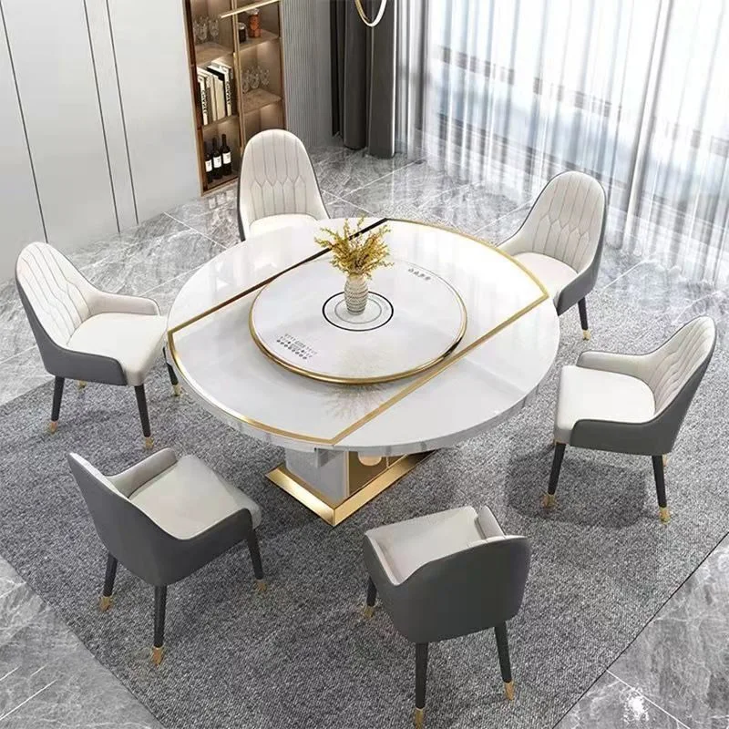Customized Gold Luxury 8 Seater Modern Round Steel Dining Table Glass