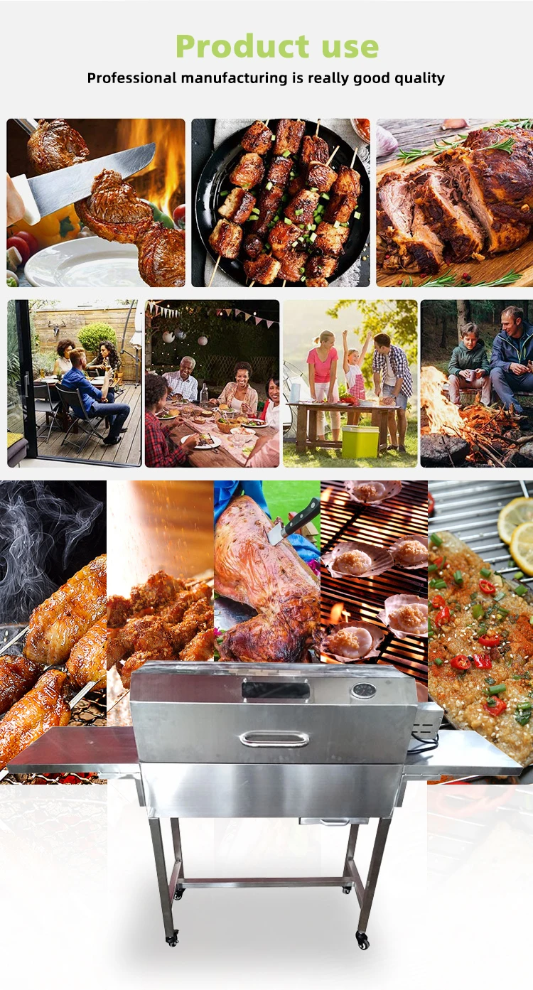 Outdoor Commercial Electric Barbecue Grill Side Table Top Stainless Steel Electric Portable Bbq