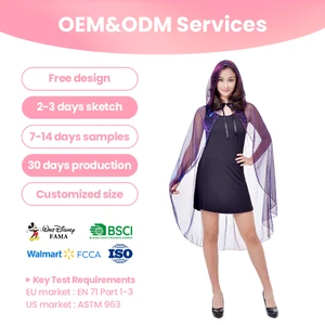 BSCI Approved Sheer Spider Web Cape Adult Gothic Outfit Costume with Hood for Festival Theme Parties