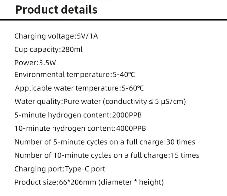 Magnetic Charging Port Hydrogen Water Generator 280Ml Hydrogen Water Bottle Hydrogen Rich Water Glass Health Cup Home Travel