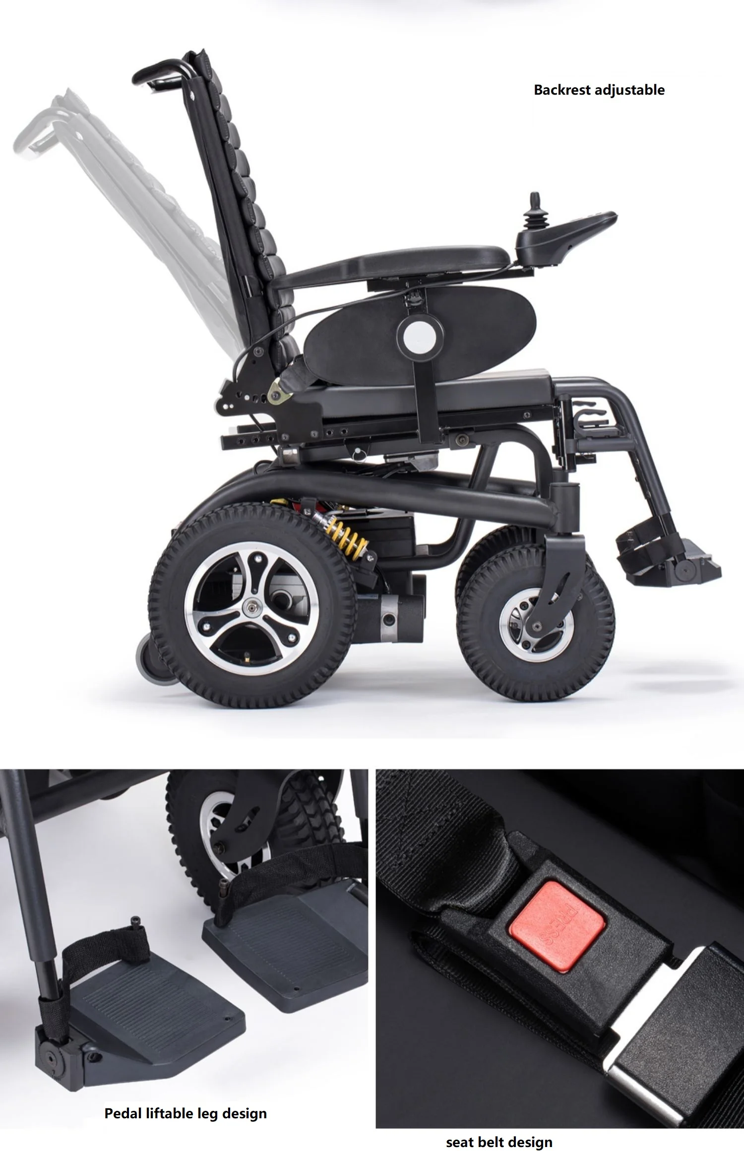 Shock absorbing spring thicker equipped with two oversize spring shock absorb comfortable wheelchair with back handle- SWC01 details