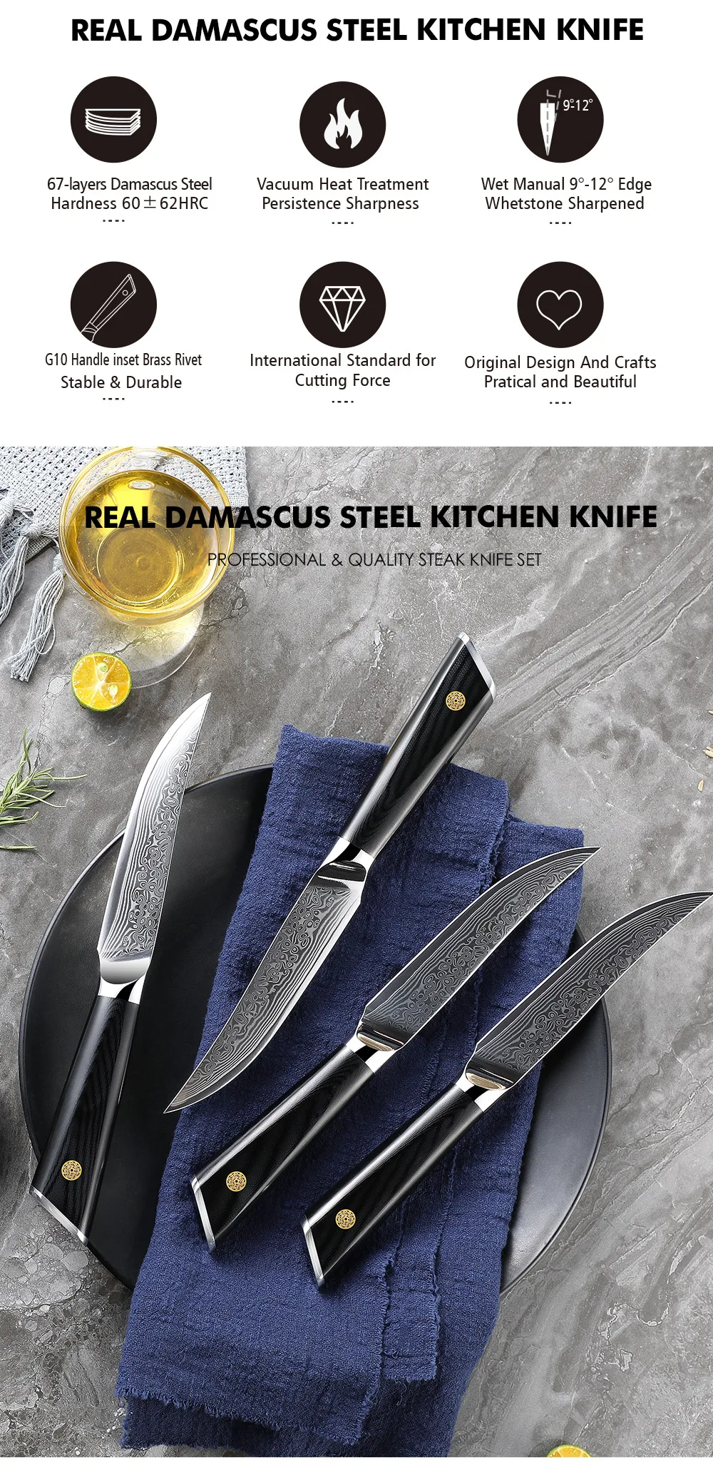 Best Damascus 67 Layer Kitchen Knife Set Kitchen Steak Knife Set Custom