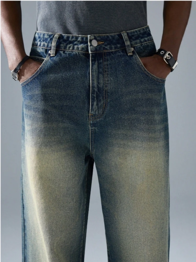 Spring New Arrival Vintage Distressed Loose Straight Fit Blue Jeans High Street Men's Fashion Denim Long Jean Jeggings Trousers