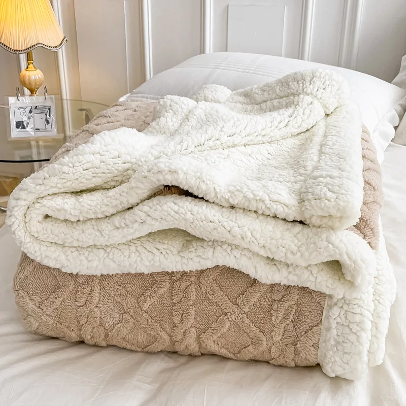 Winter Blankets Solid Color King Size Striped Pattern Mink Fleece Plush