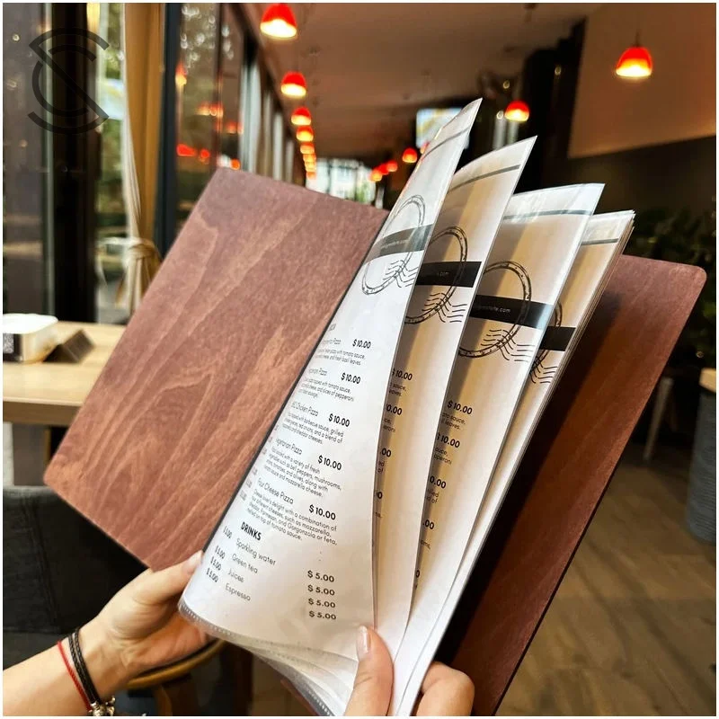 Wholesale Eco-friendly IP67 Waterproof Premium Custom Engraved Logo A4/A5 Wood Grain Menu Screw Post Binding for Cafe