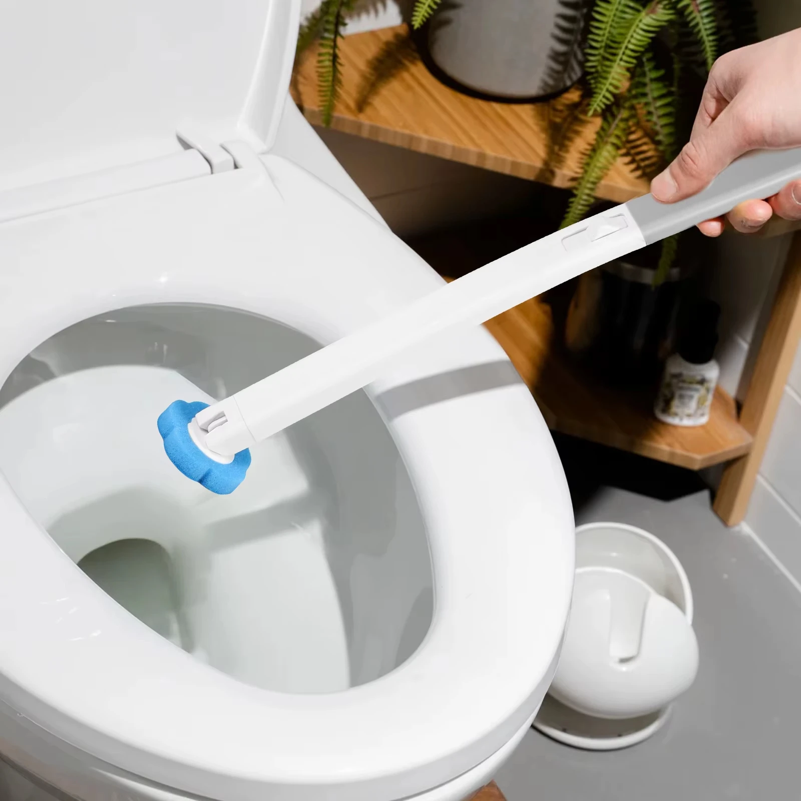 Long Handle Cleaning Brush With 8PCS Disposable Sponge Replacement Head Refill Pads Disposable Toilet Brush Set with a Holder