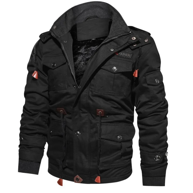 Designer Denim Fabric Cotton Winter Plus Size Men's Cargo Safari Bomber Jacket_voghion.com