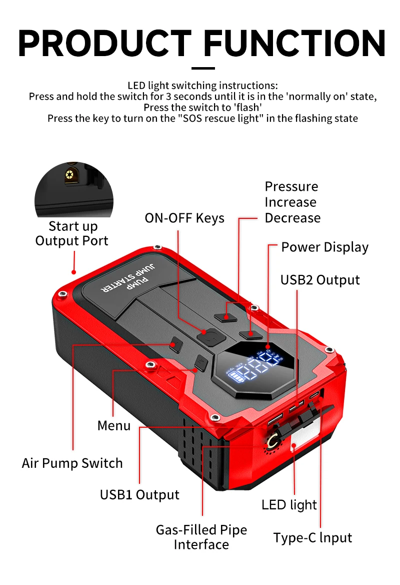 High Quality Portable 12V Car Battery 4 in 1 Functions Portable Jump Starter Mobile Power Bank With Air Compressor