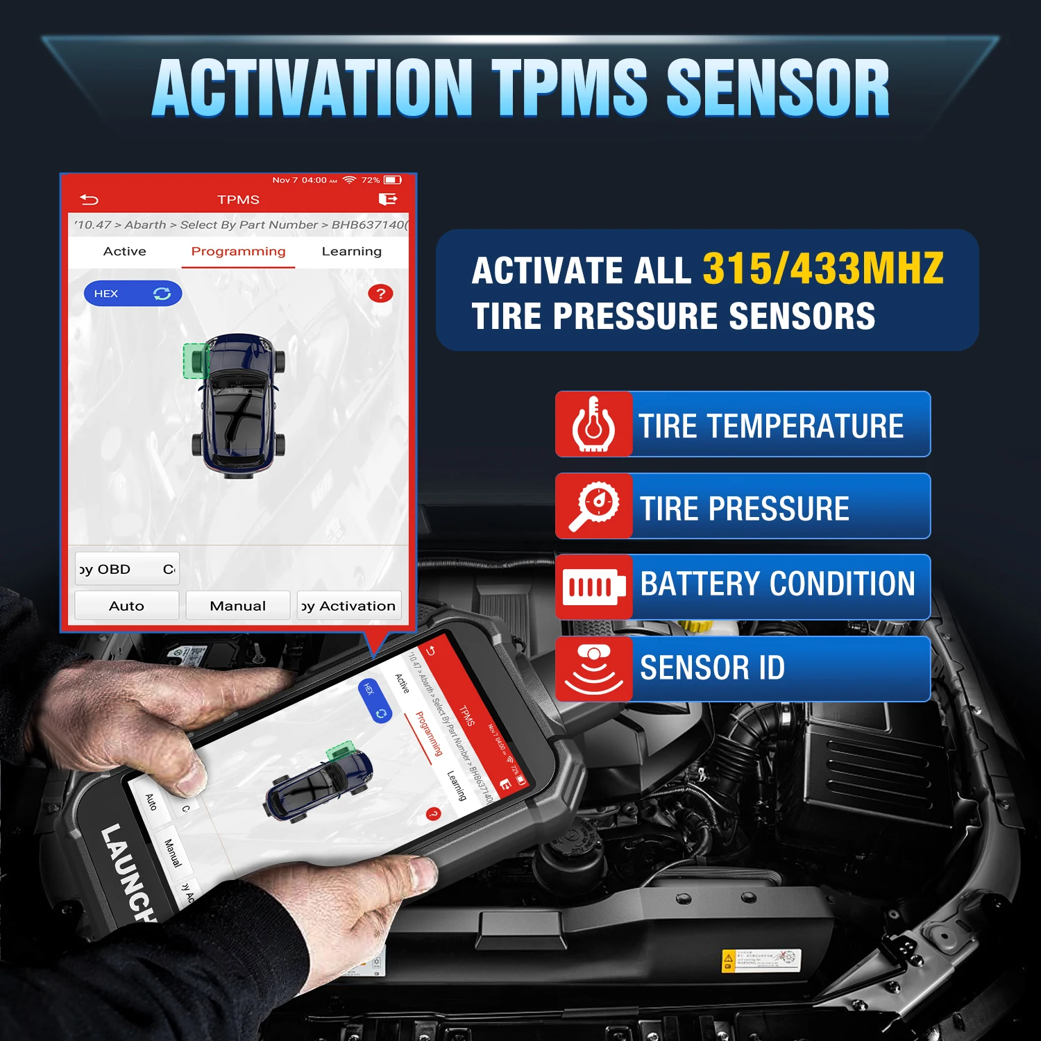 Magazzino USA UE LANCIO Creader TPMS CRT5011 V2 Strumento di scansione per la programmazione del sensore di pressione pneumatici_voghion.com