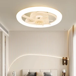 Smart Remote LED Ceiling Fan with White 5 Blades Fancy Design Electric Fan LED Light 60W AC/DC Motor for Home Plastic Lamp Body