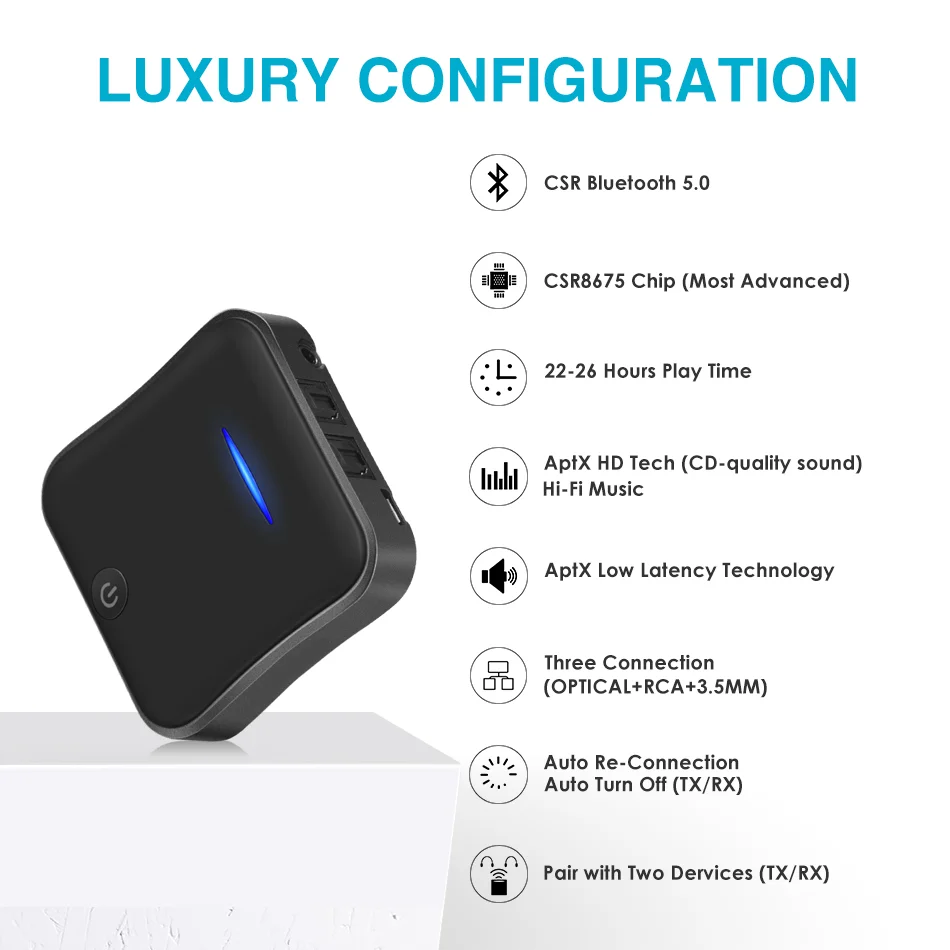 Multipoint Connection Bluetooth 5.0 CSR8670 SPDIF Low Latency Wireless Transmitter Receiver Audio Adapter for Home Theatre
