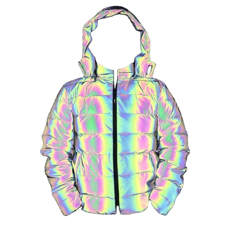 reflective rainbow puffer jacket