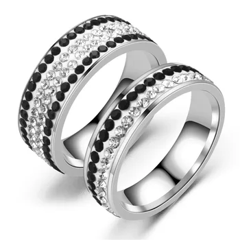 Hot Sale Wedding Bands Couple Black Stone Diamond Rings Stainless Steel sterling Silver rings for men and women anillos