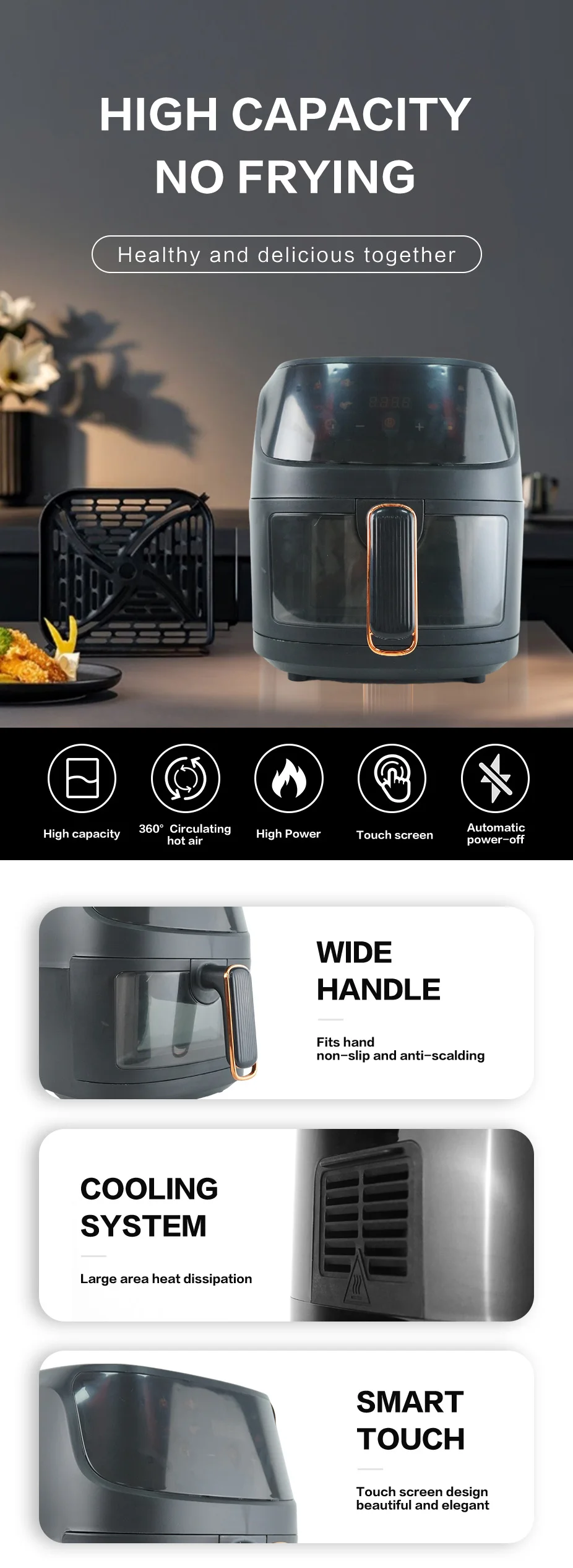 L Smart Air Fryer W Lcd Touch Screen Deep Fryer No Oil Air Fryer