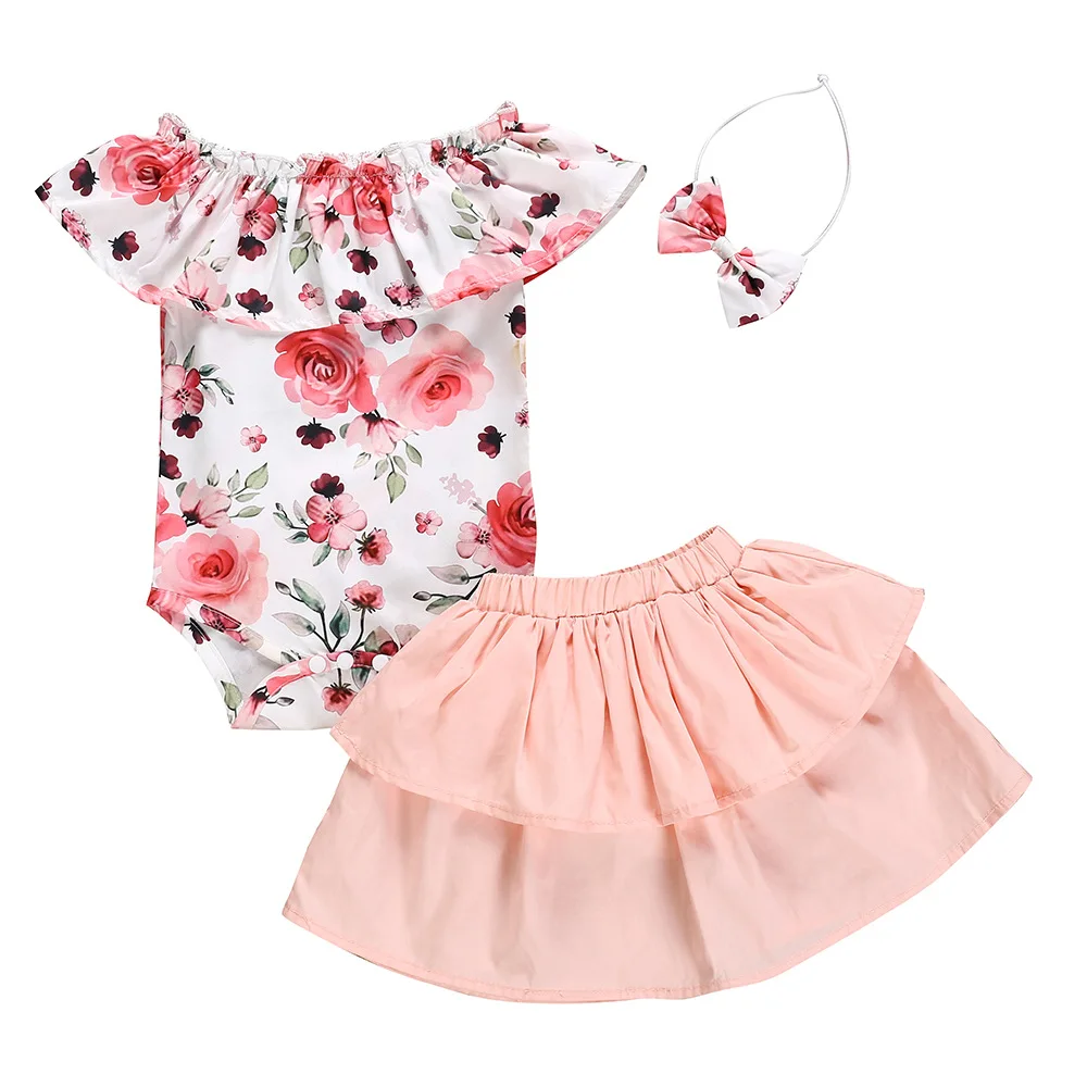 Newborn Baby Toddler Girl Clothes Printing Pants Shorts Romper Skirt Outfits Set