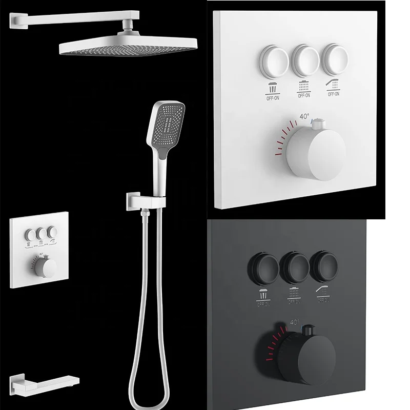 Black Bathroom Shower Hot And Cold Shower Mixer In Wall Mounted Rain ...