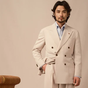 Spring/Summer Men's Breathable Seersucker Half Lined Non Ironing Double Breasted Suit Casual Suit Set for Men