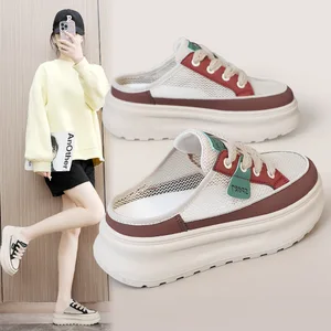 Kt282 Customized New Mesh Surface Half Slipper Women's Shoes Women Breathable and Odor Proof Walking Style Shoes for Women