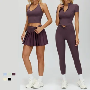 6 Pcs Roupa De Academia Sports Bras Women Leggings with Pocket Tennis Dress Fitness Crop Top Halter Backless tank Top Yoga Sets