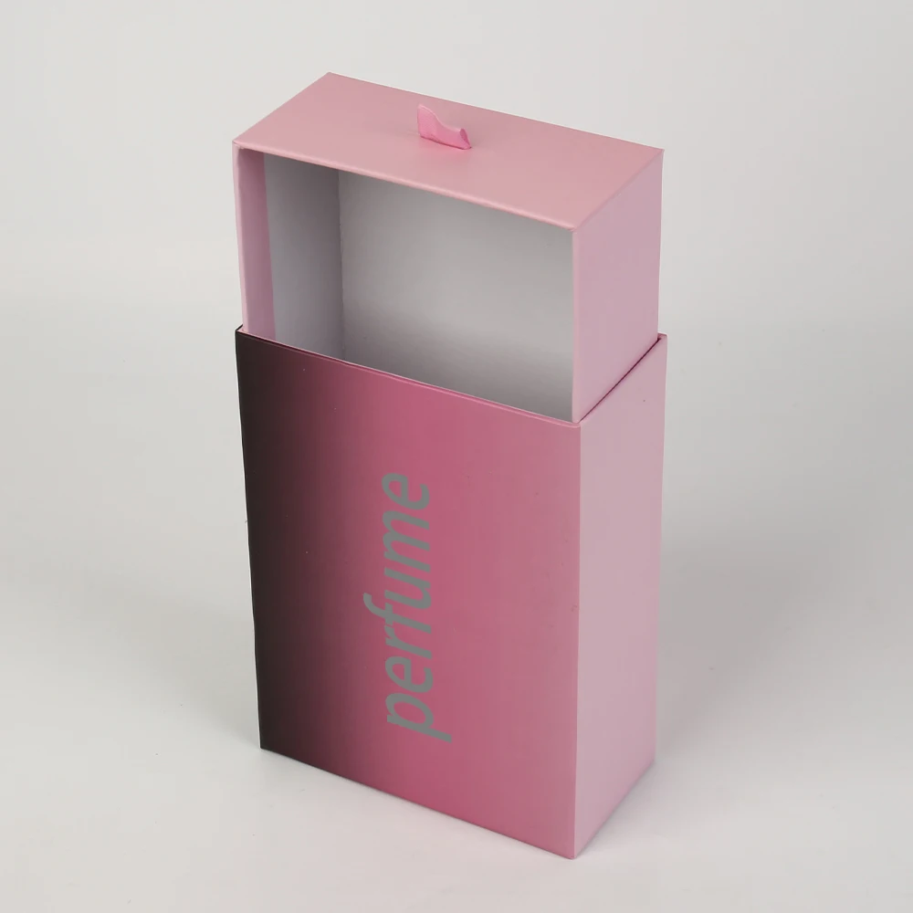 Custom Luxury High Quality Paper Drawer Box with Ribbon Handle Cosmetic Packaging for Perfume Bottle