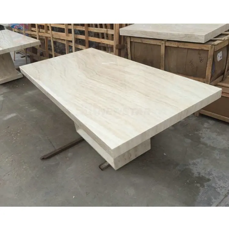 Customized Stone Eat Dining Table 6 Seater Honed sealed Marble Travertine Dining Tables