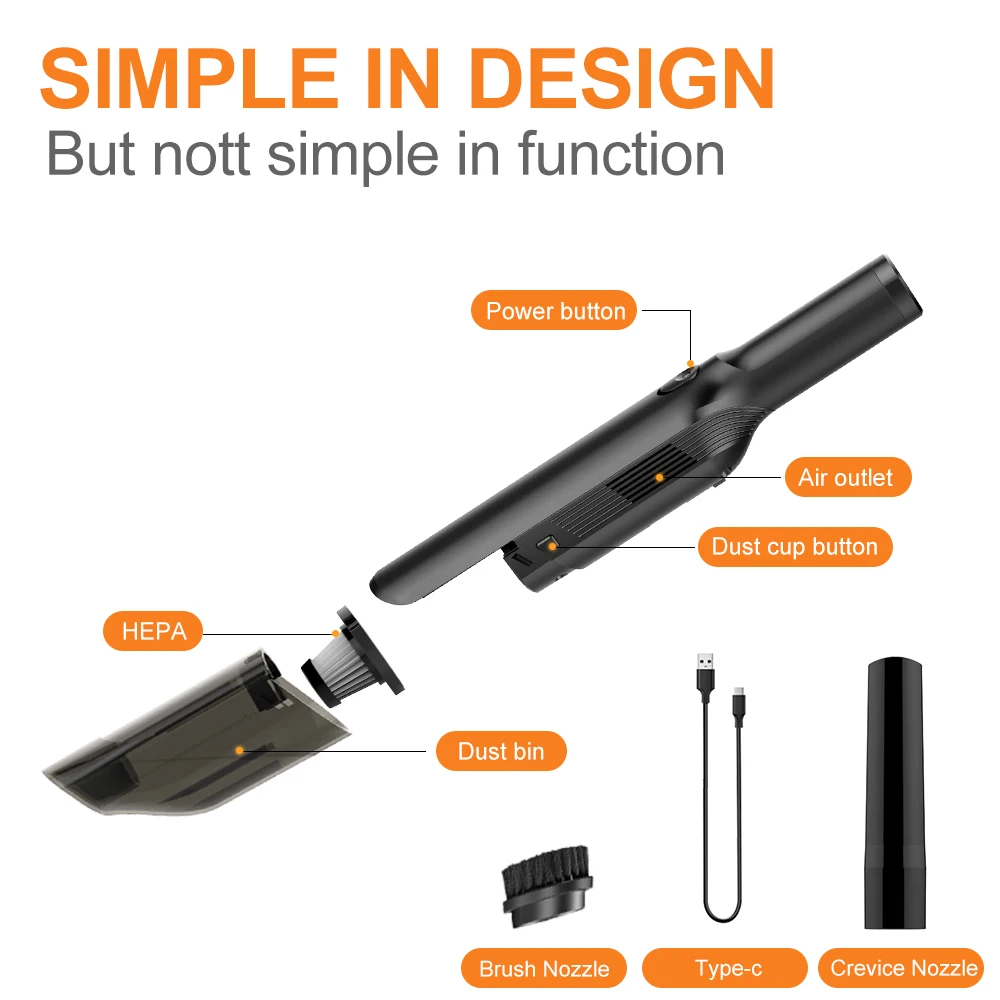 Two Versions Mini Car Vaccum Cleaner 12V or Rechargeable Wireless Small Portable High Power Hand Car Vacuum Cleaner