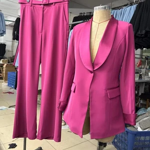 Oem Odm Custom Stain Slim Fit Professional Elegant Long Sleeved Commuting Suit Womens blazer Pants Set European Style