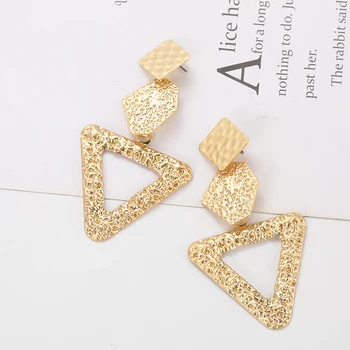 2019 Wholesale personality triangle dumb gold geometry shape metal tassel earrings