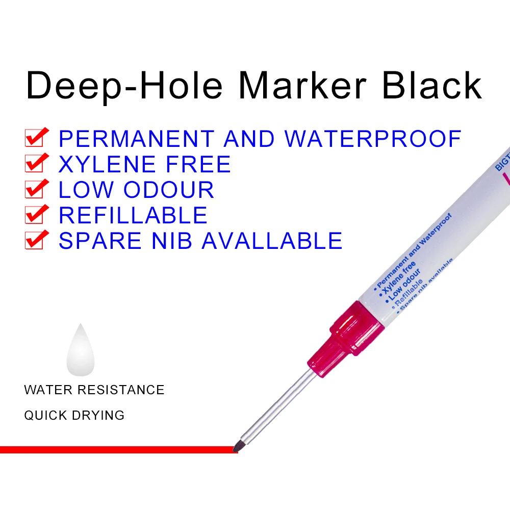 1pc Black 32mm Long Nib Marker Pen, Refillable And Applicable For Deep Hole  Marking