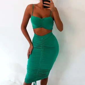 Sexy Bodycon Dress Sets Women Two Piece Set Ladies Crop Top and Skirts Outfits Bandage Skirt Suits