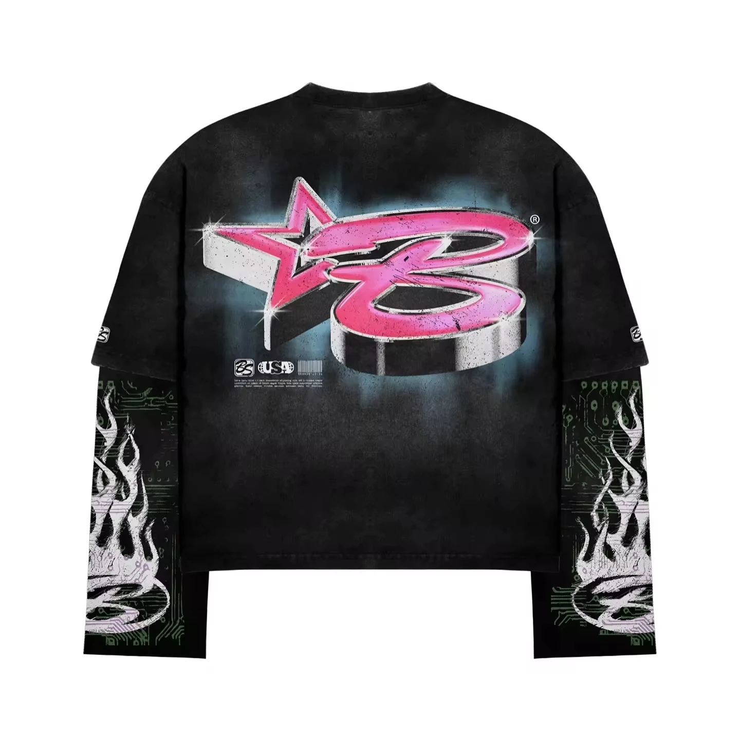 SALATI Custom Graphic Long Sleeve T Shirt Men Cotton Streetwear Oversized Boxy Cropped Double Layer Long Sleeve T-shirt gallery 2