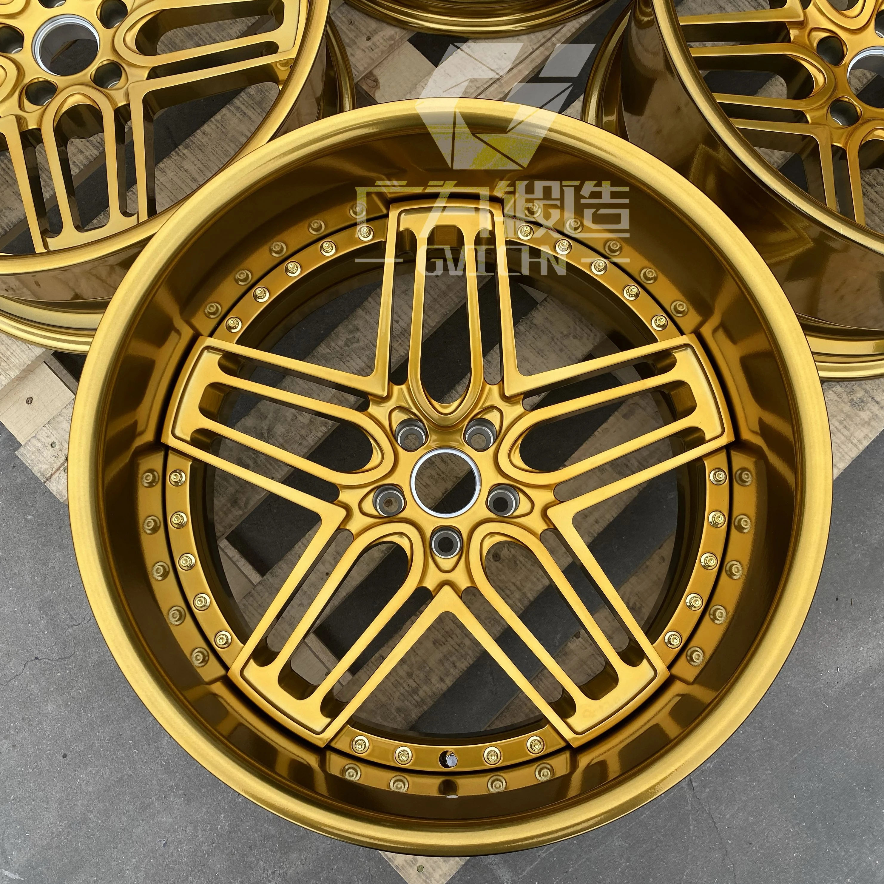 GVICHN 2 piece golden gloss rim aluminum alloy forged wheels 16 17 18 19 20 21 22 23 24 inch 5x112 5x114.3 5x120