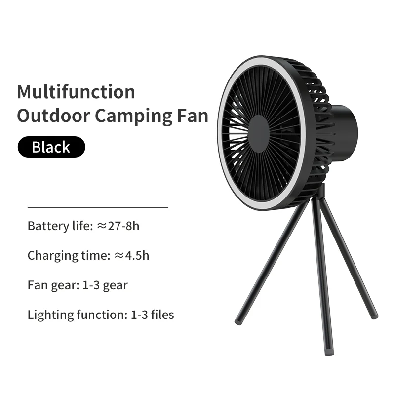 OEM Outdoor Camping Ceiling Fan with LED Light USB 10000mAh Large Battery Foldable Fan Portable Rechargeable Fan