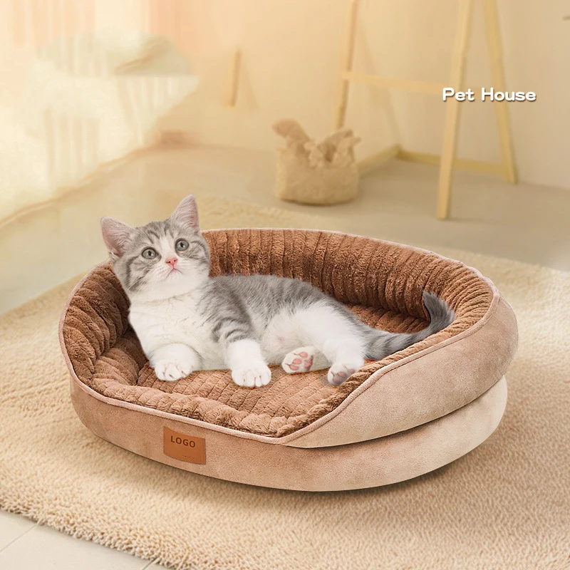 product luxury plush dog sofa bed with anti slip bottom solid pattern pp cotton filling perfect nest cats dogs premium pet bed accessory-51