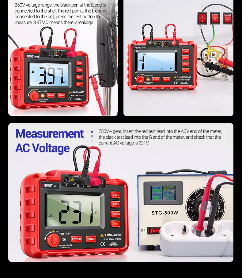 ANENG MH11 Insulation Earth Resistance Tester Digital Ground Resistance Meter Ohm Voltage Tester Megohmmeter 1999 Count