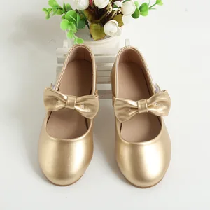 Wholesale Manufacturer Outdoor Durable Flat Shoes for Girls Sliver Black Bow School Leather Shoes for Girls