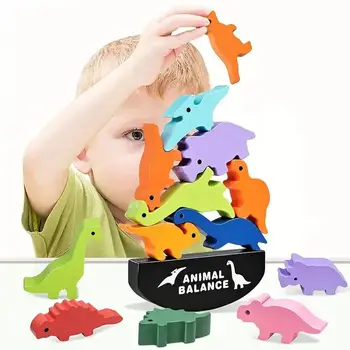 MI Colorful Wooden Cartoon Animal DIY Dinosaur Stacking Blocks Toys Montessori Educational Balance Building Blocks Toys