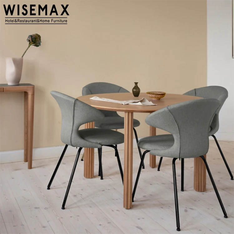 WISEMAX FURNITURE Modern Half Surround Curve Backrest Metal Chair Waterproof Leather Fabric Dining Chair with Metal Leg