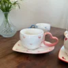 Pink Heart shape handle cup 280ml heart dish